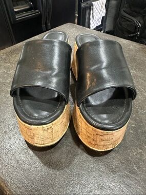 Black Cork Platform Slide Sandals - Women